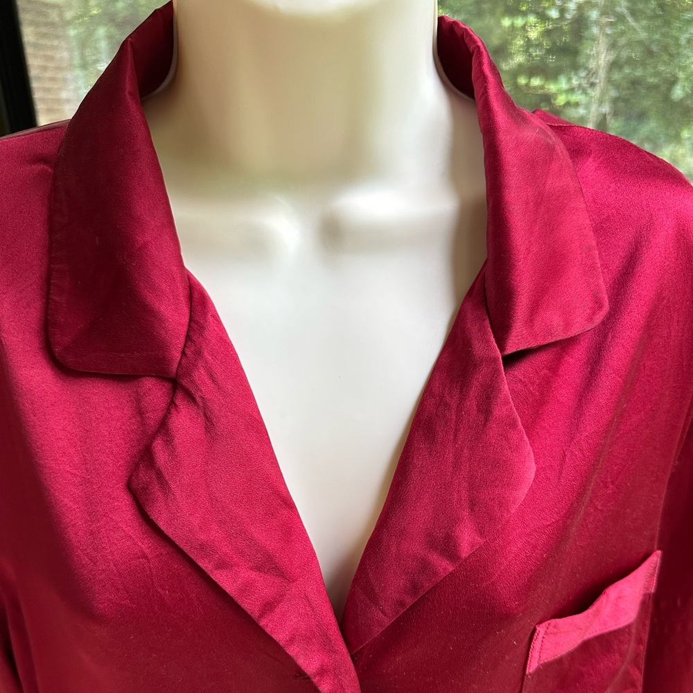 Dark Red Silk Long Sleeve Blouse Nightshirt Festive Party Rodeo ~ L (12) - Picture 5 of 14